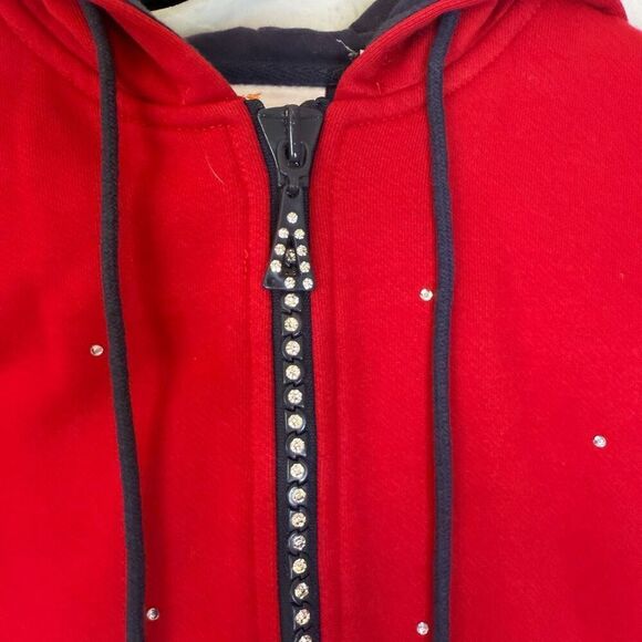 Quacker Factory Red & Navy Hooded Zip Sweatshirt with Crystal Beading Sz S - Picture 5 of 14